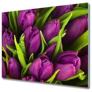 Skleněné deska do kuchyně Fialové tulipány