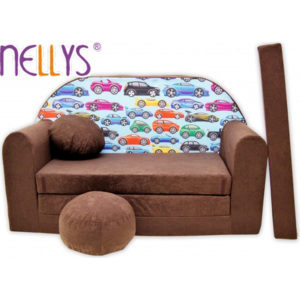 NELLYS Rozkládací dětská pohovka Nellys ® 72R - Malá autíčka v hnědé