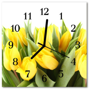 Skleněné hodiny čtvercové tulipány