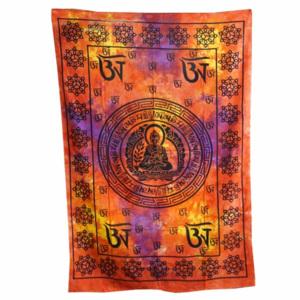 Indie Přehoz jednopostel, Buddha, červená batika II.jakost