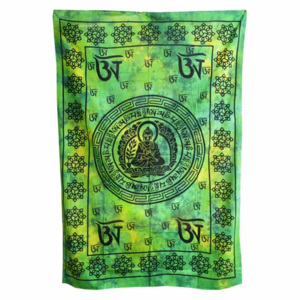 Indie Přehoz jednopostel, Buddha, zelená batika II.jakost