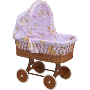 Proutěný košík na miminko s boudičkou Mráček - růžová