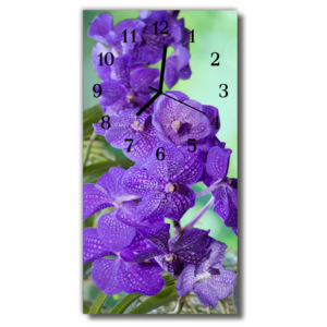 Skleněné hodiny vertikální  Fialové květiny