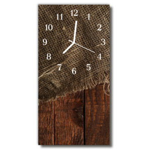 Skleněné hodiny vertikální Vintage plátno hnědé dřevo