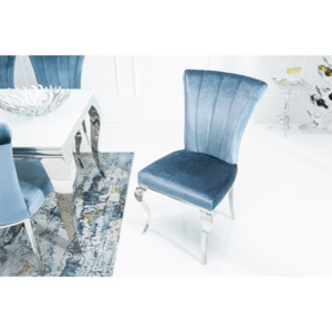 Designová židle Rococo III stříbrno-modrá, samet