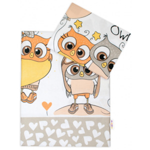 Baby Nellys 2-dílné bavlněné povlečení 135x100 cm, Cute Owls - béžové
