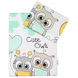 Baby Nellys 2-dílné bavlněné povlečení Cute Owls - zelené