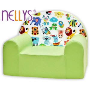Dětské křesílko/pohovečka Nellys ® - Veselá zvířatka v zelené