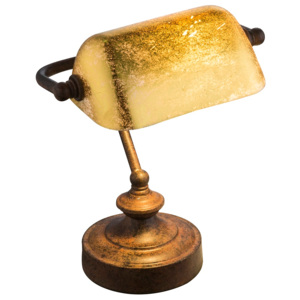 Globo 24917R ANTIQUE - Nízká strolní retro bankéřská lampa s plastovým stínidlem ve zlaté barvě, výška 24cm