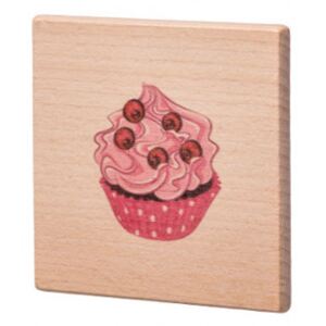 ČistéDřevo Dřevěný podtácek - Růžový muffin