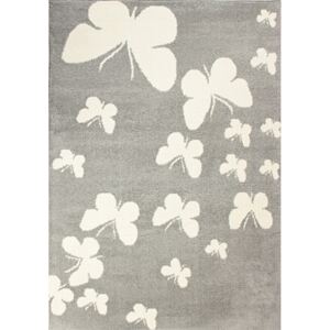 Makro Abra Dětský kusový koberec SLIM 8021 motýlci šedý / bílý 70 x 140