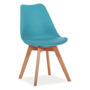 Jídelní židle Kris, plast a ekokůže modrá, podnož buk