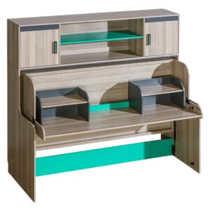 Multifunkční sklápěcí postel Groen se skříňkou a dvěma nástavci - jasan/antracit/zelená