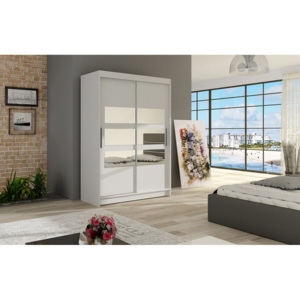 Elegantní šatní skříň s posuvnými dveřmi v bílé barvě se zrcadly typ V KN326