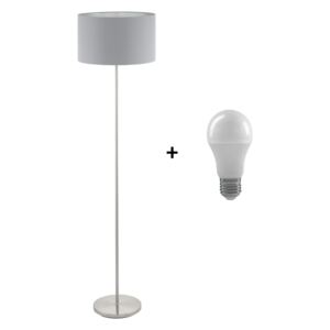 Eglo 95173 Maserlo grey silk - Stojací lampa s textilním stínidlem + Dárek LED žárovka
