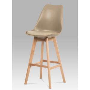 Autronic - Barová židle, cappuccino plast+ekokůže, nohy masiv buk - CTB-801 CAP