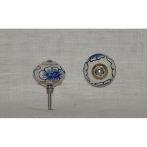 ART-STYLE Porcelánová úchytka krémová s modrými květy, průměr 40mm