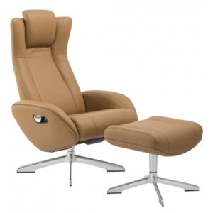 House Nordic Lounge Chair RIGA s podnožkou, světle hnědá kůže