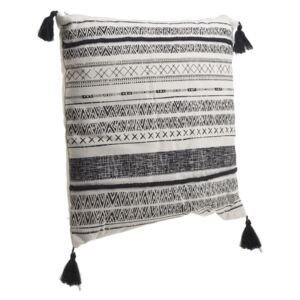 Černo-bílý polštář s třásněmi InArt Tribe Stripe, 45 x 45 cm