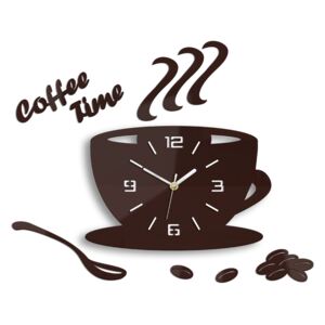 Moderní nástěnné hodiny COFFE TIME 3D BURGUNDY HMCNH045-burgundy (nalepovací hodiny na stěnu)