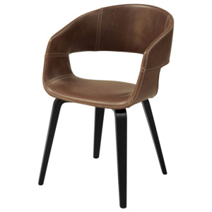 Jídelní židle s čalouněním v hnědé ekokůži na černé dřevěné podnoži SET 2 ks DO113
