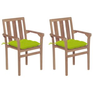 Zahradní židle 2 ks jasně zelené podušky masivní teakové dřevo