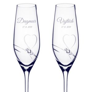 AKRISTAL Romantik - svatební skleničky na sekt se jmény a Swarovski® Elements