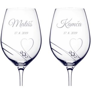 AKRISTAL Romantik - svatební skleničky na víno se jmény a Swarovski® Elements