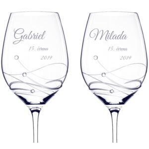 AKRISTAL Classic - svatební skleničky na víno se jmény a Swarovski® Elements