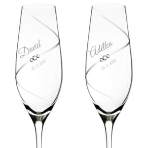 AKRISTAL Silhouette - svatební skleničky na sekt se jmény a Swarovski® Elements