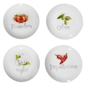 PremierHousewares Set porcelánových dezertních talířů Italia 4 kusů, bílá, motiv zelenina