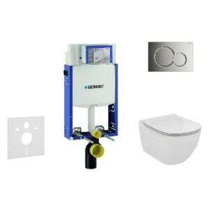 Geberit Kombifix - Modul pro závěsné WC s tlačítkem Sigma01, lesklý chrom + Ideal Standard Tesi - WC a sedátko, Rimless, SoftClose 110.302.00.5 NE2