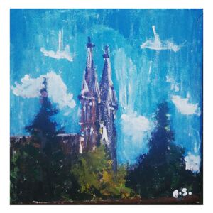 Ručně malovaný obraz Ondřej Slavíček - Dvě věže k nebi - sahají. K mrakům vzhlíží - Pražský Vyšehrad