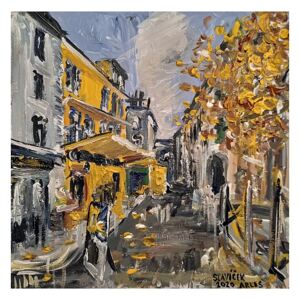 Ručně malovaný obraz Ondřej Slavíček - Tam kde čmáral Gogh - zkouším to po sto letech - taky. V Arlesu -- Na "Café la Nuit" - žluté jsem spotřeboval - mraky. V Provence