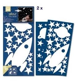 Samolepicí dekorace Crearreda WA S Rocket & Stars 77226 Svítící hvězdy a rakety