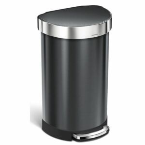 Pedálový odpadkový koš Simplehuman – 45 l, půlkulatý, černá nerez ocel, FPP, rám na sáčky