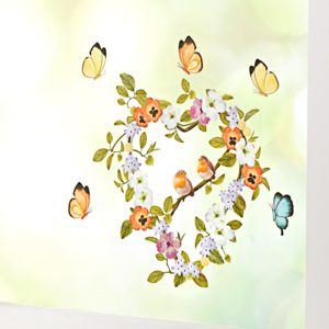 Magnet 3Pagen Obrázek na okno Srdce s ptáčky a motýly