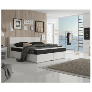 Manželská postel 160x200 cm typu ECOSPRING bílá ekokůže a černá látka TK3024 KOMFORT