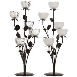 Set 2ks kovový svícen na čajovou svíčku s pěti skleněnými miskami ve tvaru květiny - 22*22*58 cm