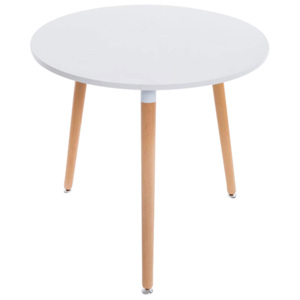 Kulatý jídelní stůl 80 cm v bílé barvě s dřevěnou podnoží DO209