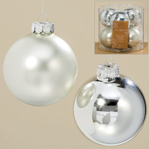 Vánoční skleněná baňka stříbrná Boltze, 8 cm, 6 ks v balení