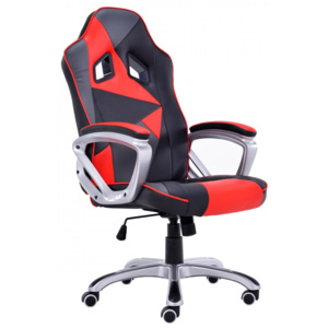 Kancelářská židle s houpacím mechanismem černá červená a šedá ekokůže F157