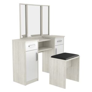 Sestava taburet + toaletní stolek se 3 zrcadly - kombinace barev - Alaska bílá