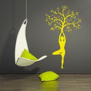 GLIX Yoga tree - samolepka na zeď Žlutá 55x30 cm