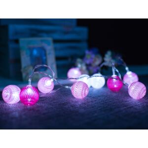 Dekorační světelný řetěz – bavlněné růžové míčky