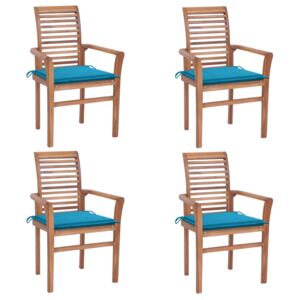 Jídelní židle 4 ks s modrými poduškami masivní teakové dřevo