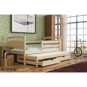 Dřevěná postel KLEO s výsuvným lůžkem a úložným prostorem 90x200 cm - PŘÍRODNÍ