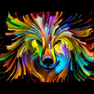 Obraz barevný vlk + háčky, hřebíčky, čistící hadřík ZDARMA Velikost (šířka x výška): 90x60 cm