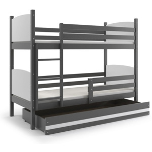 Patrová postel BRENEN + matrace + rošt ZDARMA, 90x200, grafit, bílá