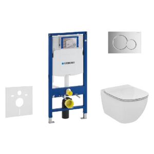 Geberit Duofix - Modul pro závěsné WC s tlačítkem Sigma01, lesklý chrom + Ideal Standard Tesi - WC a sedátko, Aquablade, SoftClose 111.300.00.5 NU2